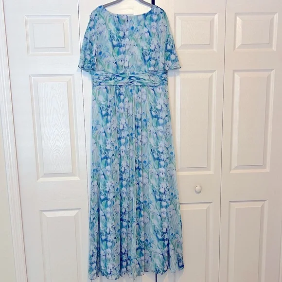 Adrianna Papell Blue and Green Floral Maxi Dress 14W - Picture 5 of 11